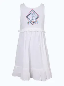 Miyo Girls Ethnic Motifs Embroidered Cotton Midi Dress
