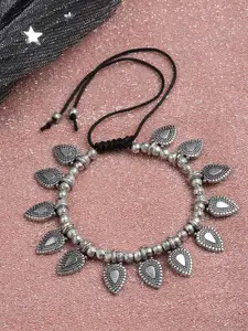 PANASH Oxidised Silver-Toned Leaf Shaped Charm Bracelet