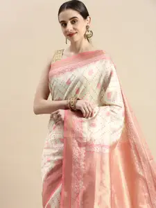 VISHNU WEAVES Woven Design Zari Linen Blend Bandhani Saree