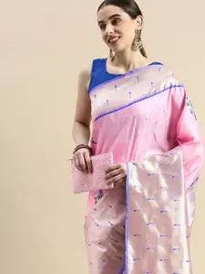 VISHNU WEAVES Woven Design Ethnic Motifs Zari Pure Silk Banarasi Saree
