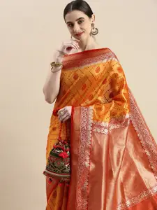 VISHNU WEAVES Woven Design Zari Linen Blend Bandhani Saree