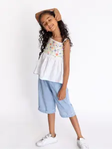A Little Fable Girls Printed Top with Capris
