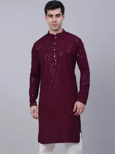 Jompers Men Purple Thread Work Kurta