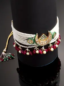 DUGRISTYLE Gold-Plated Kundan & Pearl Beaded Choker Necklace