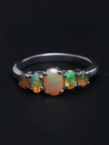 HIFLYER JEWELS Sterling Silver Opal Gemstone Studded Antique Finger Ring