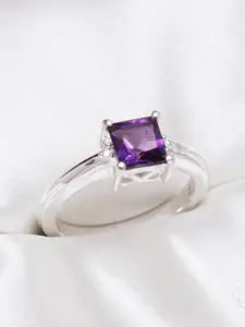 HIFLYER JEWELS 925 Sterling Silver Silver-Plated Amethyst and Topaz Gemstone-Studded Finger Ring
