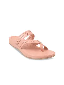 Mochi Women Textured One Toe Flats with Laser Cuts