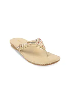 Mochi Women Embellished T-Strap Flats