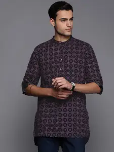 Fabindia FabBasic Pure Cotton High-Low Hem Geometric Printed Slim Fit Kurta