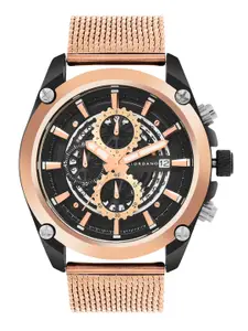 GIORDANO Men Black Dial & Rose Gold Toned Bracelet Style Straps Analogue Watch