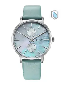 Titan Women Printed Dial & Blue Leather Straps Analogue Watch 95143SL01