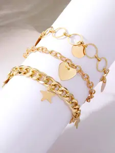 Jewels Galaxy Women Set of 3 Gold-Plated Link Bracelet