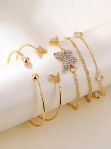 Jewels Galaxy Women Set of 5 Gold-Plated Cuff Bracelet