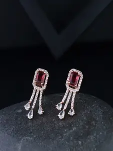 I Jewels Rose Gold-Plated & Red CZ & AD Earrings
