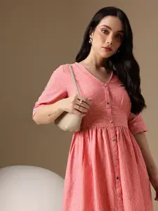 Chemistry Striped Gathered A-Line Dress