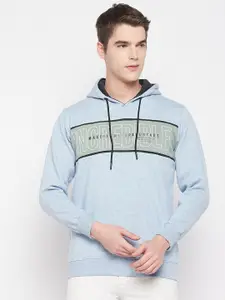 Duke Men Blue Printed Hooded Fleece Sweatshirt