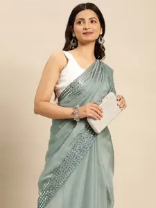 kasee Embellished Mirror Work Satin Saree