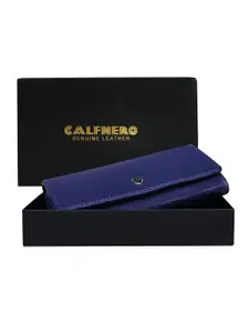 CALFNERO Women Navy Blue Textured Leather Two Fold Wallet