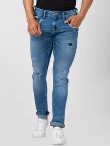 SPYKAR Men Slim Fit Low-Rise Mildly Distressed Heavy Fade Cotton Jeans