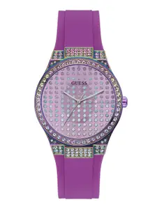 GUESS Women Embellished Dial & Purple Stainless Steel Straps Analogue Watch