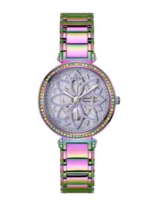 GUESS Women Embellished Dial & Stainless Steel Straps Analogue Watch GW0528L4