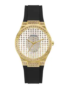GUESS Women Embellished Dial & Leather Straps Analogue Watch GW0482L1