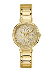 GUESS Women Embellished Dial & Stainless Steel Straps Analogue Watch- GW0528L2