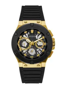 GUESS Men Skeleton Dial & Stainless Steel Textured Straps Analogue Watch- GW0487G5