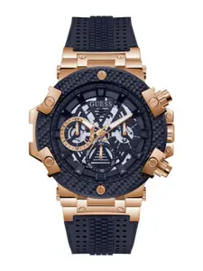 GUESS Men Embellished Dial & Leather Textured Straps Analogue Watch