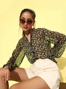 ANVI Be Yourself Women Floral Printed Semi Sheer Casual Shirt