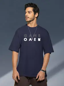 Bewakoof Men Typography Printed Drop-Shoulder Sleeves Oversize Cotton T-shirt