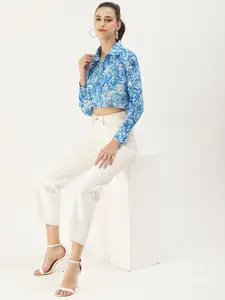 DressBerry Floral Printed Shirt Style Crop Top