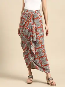 Sangria Women Ethnic Motif Print Draped Wrap Maxi Skirt
