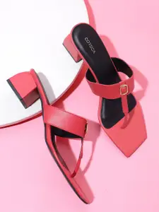 CORSICA Women T-strap Block Heels with Buckle Detail