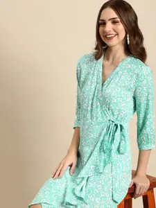 Anouk Floral Print Wrap Dress With Tie Up Detailing
