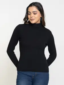 RVK Women Ribbed Turtle Neck Cotton Pullover sweater