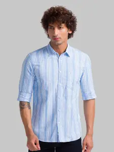 Parx Slim Fit Opaque Striped Organic Cotton Casual Shirt