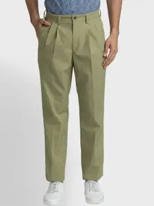 ColorPlus Men Mid Rise Pleated Pure Cotton Trousers