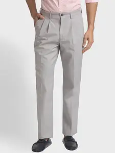 ColorPlus Men Mid-Rise Pleated Plain Pure Cotton Trousers