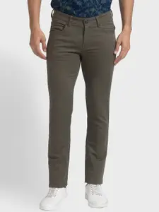 ColorPlus Men Cotton Mid-Rise Flat-Front Plain Trousers