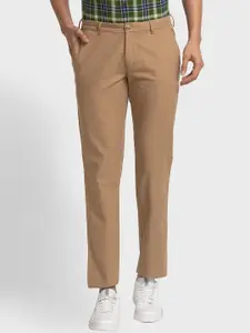 ColorPlus Men Cotton Mid-Rise Flat-Front Plain Trousers