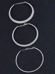 Silver Shine Set Of 3 Silver-Plated Choker Necklace