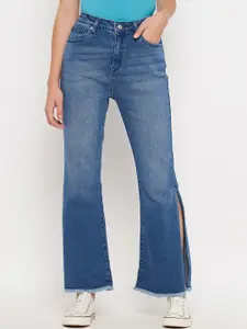 Madame Women Flared Mid-Rise Light Fade Cotton Side Slits Jeans