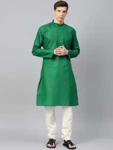 SOJANYA  Mandarin Collar Patch Pocket Straight Cotton Linen Kurta