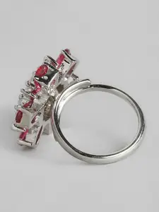 justpeachy Rhodium-Plated & AD-Studded Adjustable Finger Ring