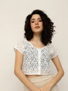 Espresso Front Button Lace Crop Shrug