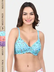 Amour Secret Pack Of 3 Polka Dot Printed Lightly Padded Non-Wired T-Shirt Bra