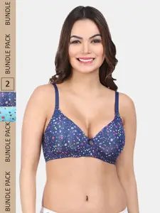 Amour Secret Pack Of 2 Geometric Printed Lightly Padded Non-Wired All Day Comfort Bra