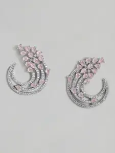 justpeachy Silver-Plated American Diamond Contemporary Drop Earrings
