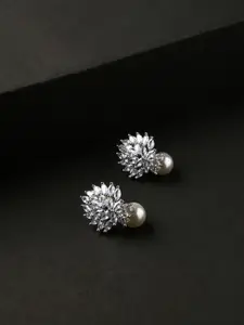 justpeachy Silver-Plated American Diamond Contemporary Studs Earrings
